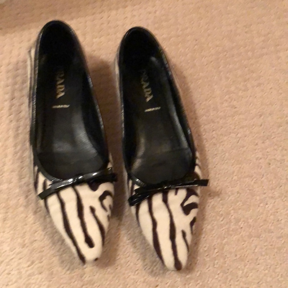 Prada zebra fur trimmed with patent leather size 6